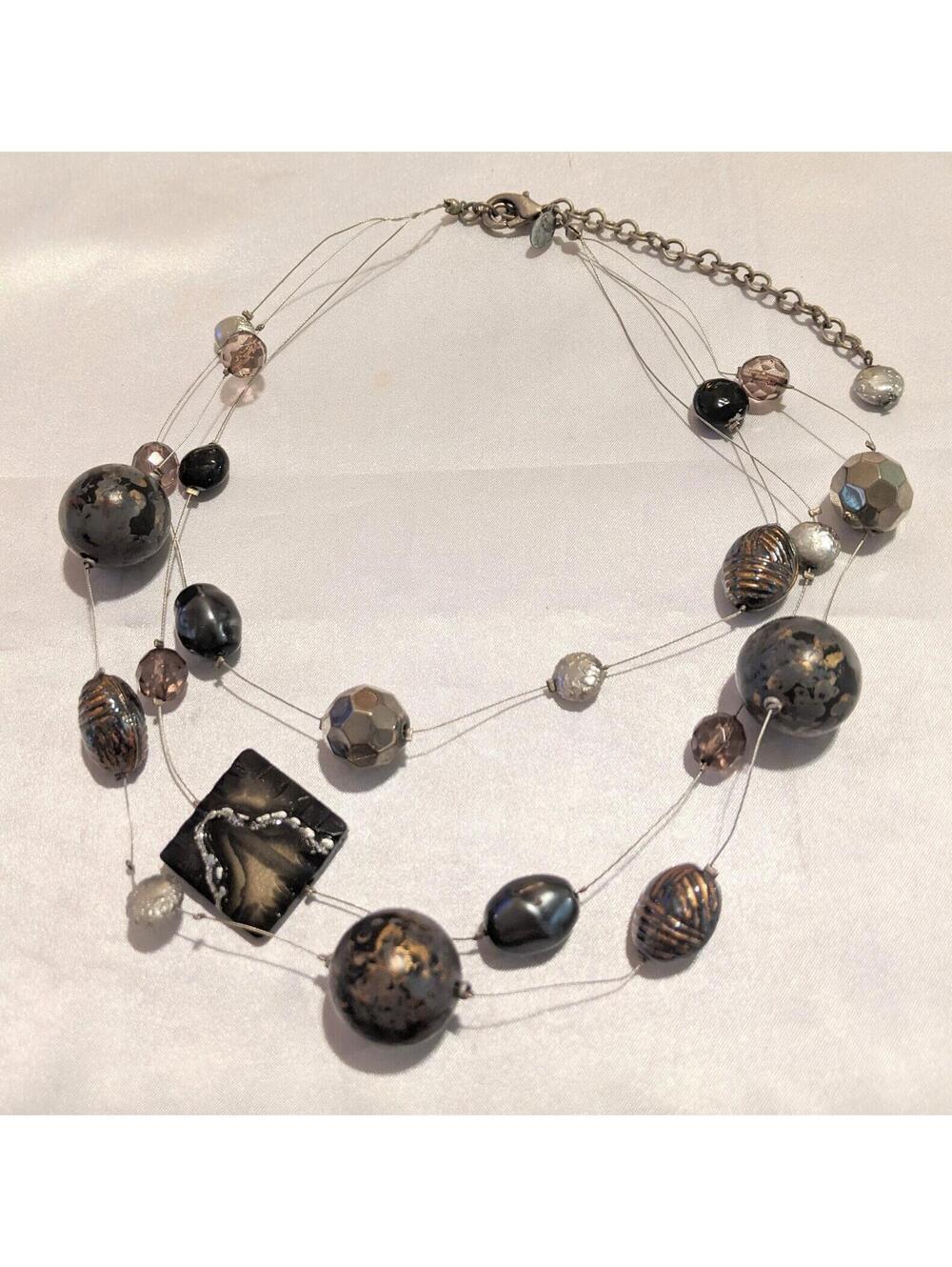Chico's Triple Strand Beaded Illusion Necklace Plastic And Glass Beads GUC